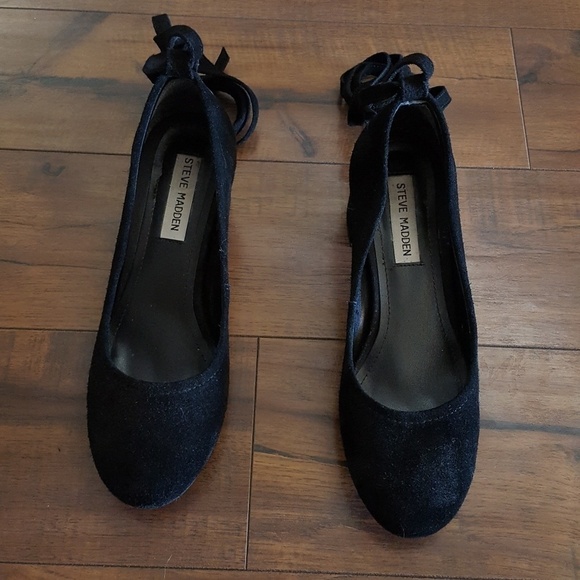 Steve Madden Black‎ Suede Ankle Wrap Pointed Toe Block Heel Pumps - Picture 4 of 7